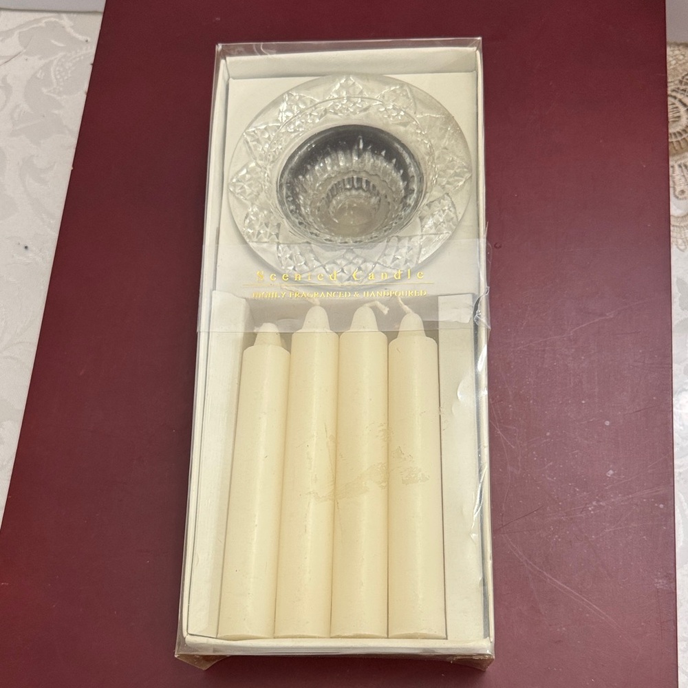 Vintage Unopened BALI Indonesian Cut Glass Taper Candle Holder with Candles